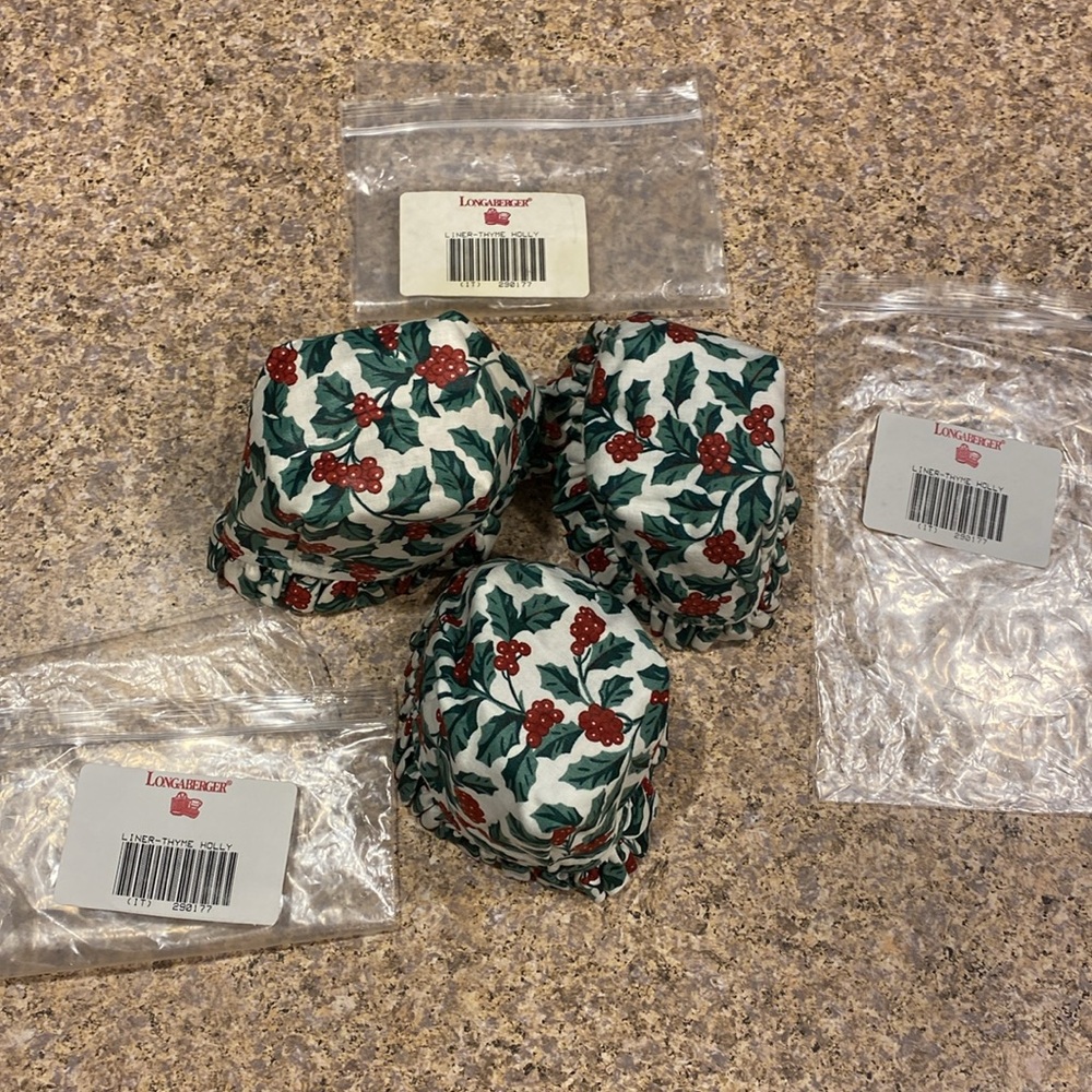 5 Longaberger Traditional Holly Fabric Basket Liners Possibly For Thyme, Bread - Picture 15 of 17